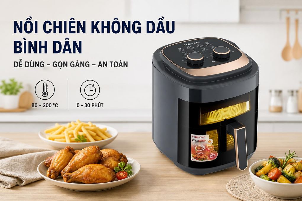 Nồi chiên không dầu FUJIHOME A6GG 6.5L Màu Đen