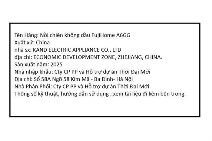 Nồi chiên không dầu FUJIHOME A6GG 6.5L Màu Đen