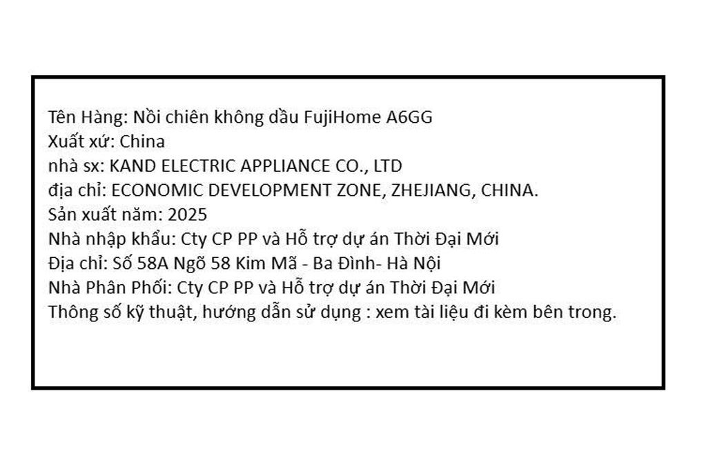 Nồi chiên không dầu FUJIHOME A6GG 6.5L Màu Đen
