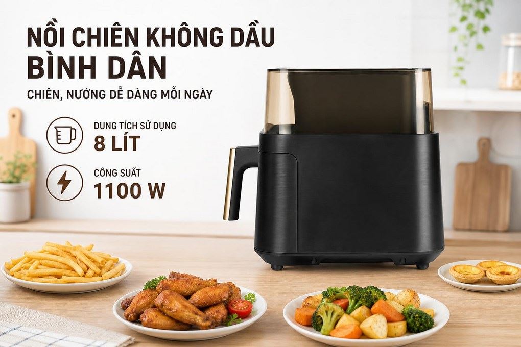 Nồi chiên không dầu FUJIHOME A8DG2 8L Màu Đen
