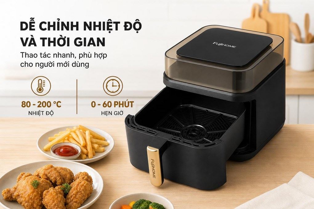 Nồi chiên không dầu FUJIHOME A8DG2 8L Màu Đen