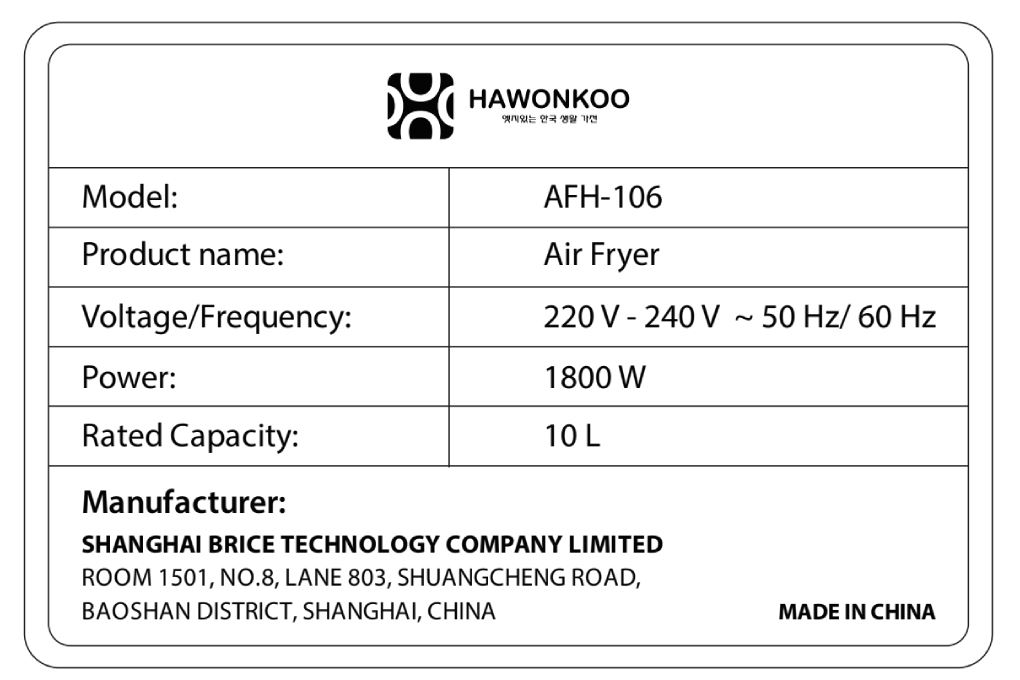 Nồi chiên không dầu Hawonkoo 10 lít AFH-106