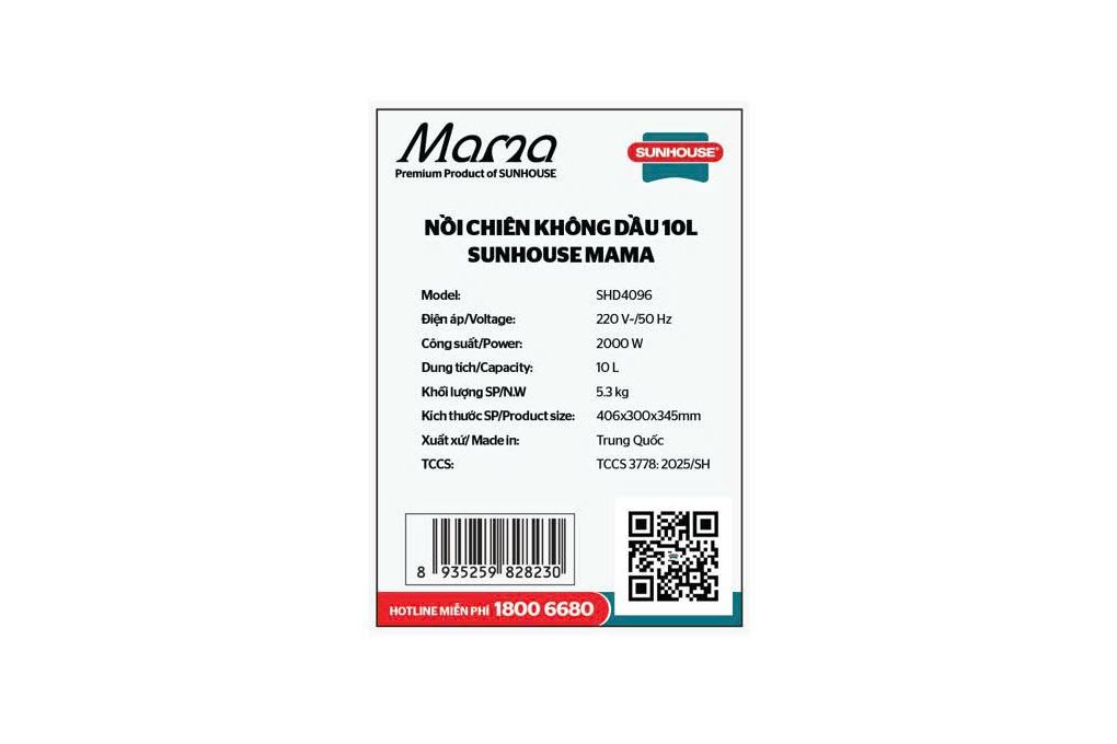 Nồi chiên không dầu Sunhouse Mama 10 lít SHD4096 Màu Đen