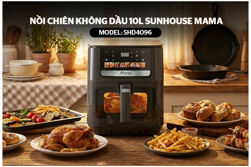 Nồi chiên không dầu Sunhouse Mama 10 lít SHD4096 Màu Đen