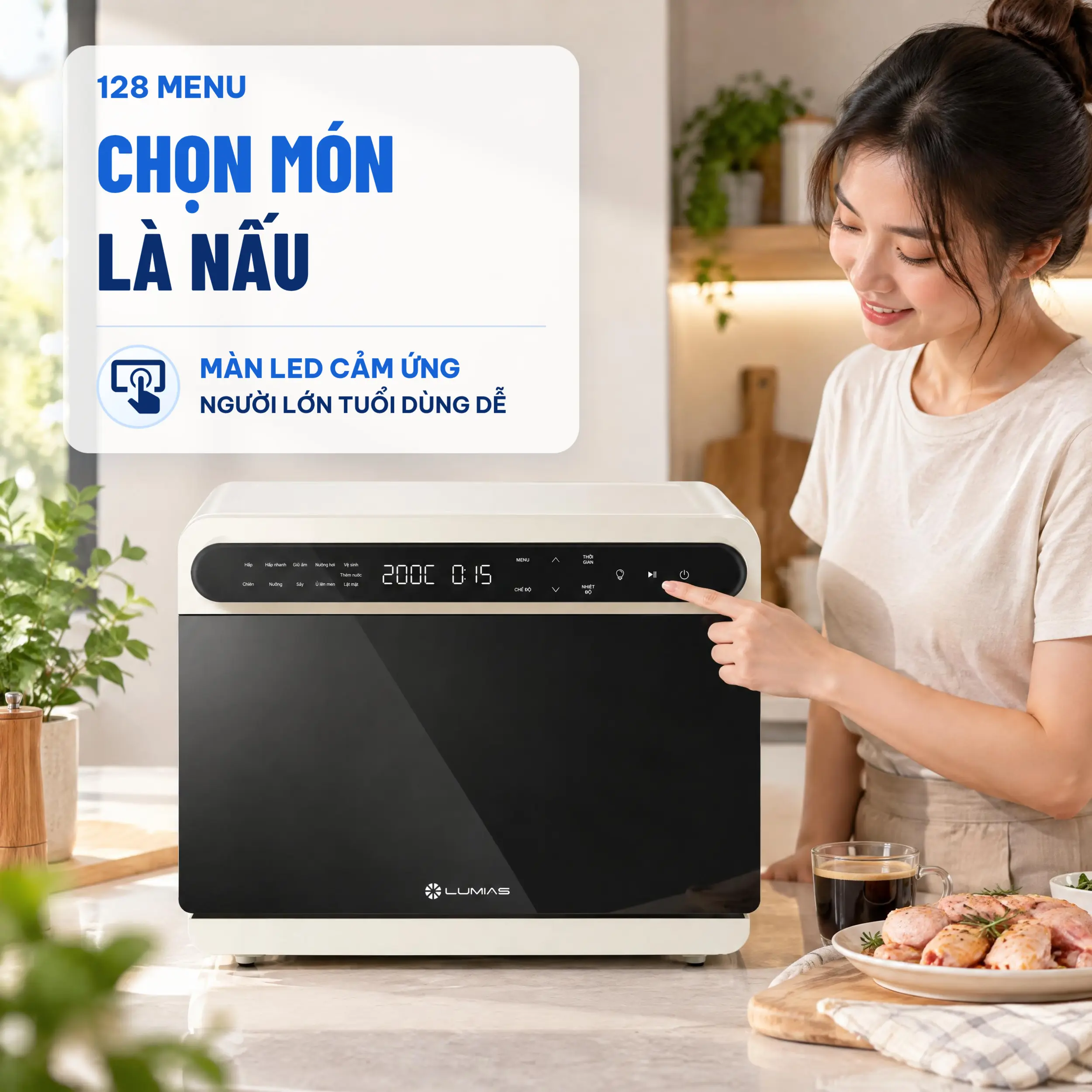 Nồi chiên không dầu kết hợp hấp LUMIAS 24 lít SF2400 - 128 menu Nồi chiên không dầu kết hợp hấp LUMIAS 24 lít SF2400 - 128 menu