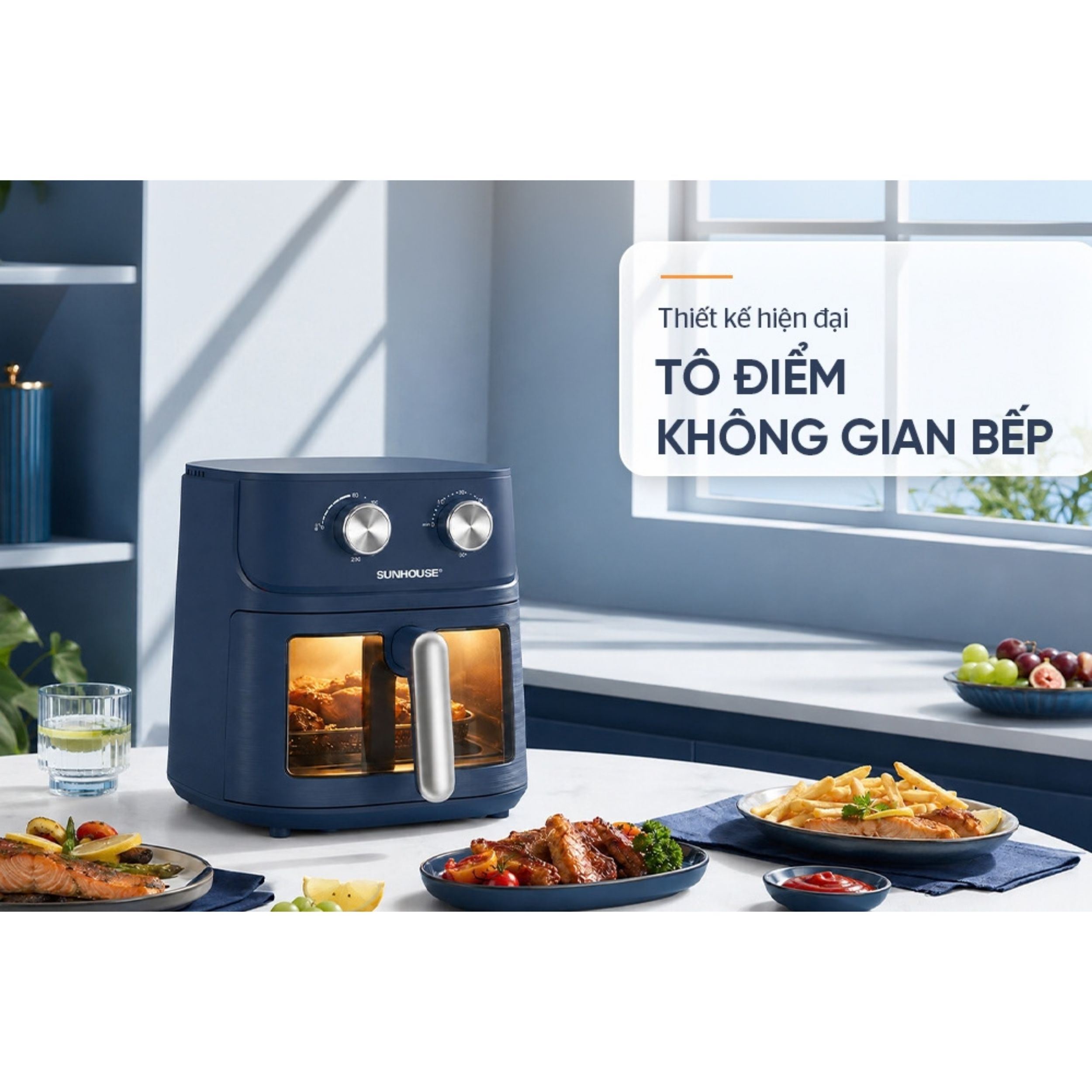 Nồi chiên không dầu Sunhouse 6.5 lít SHD4020 Màu Xanh than