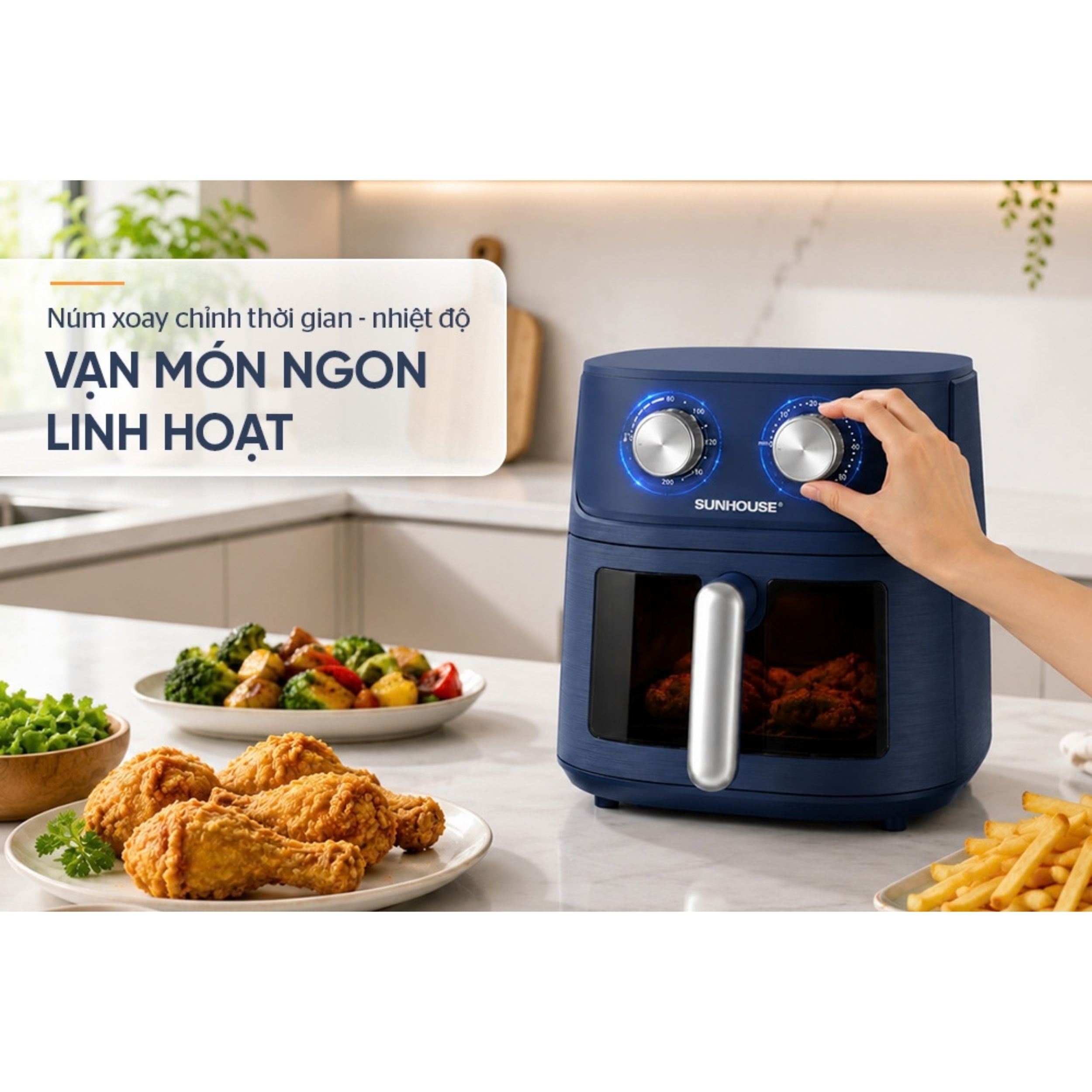 Nồi chiên không dầu Sunhouse 6.5 lít SHD4020 Màu Xanh than