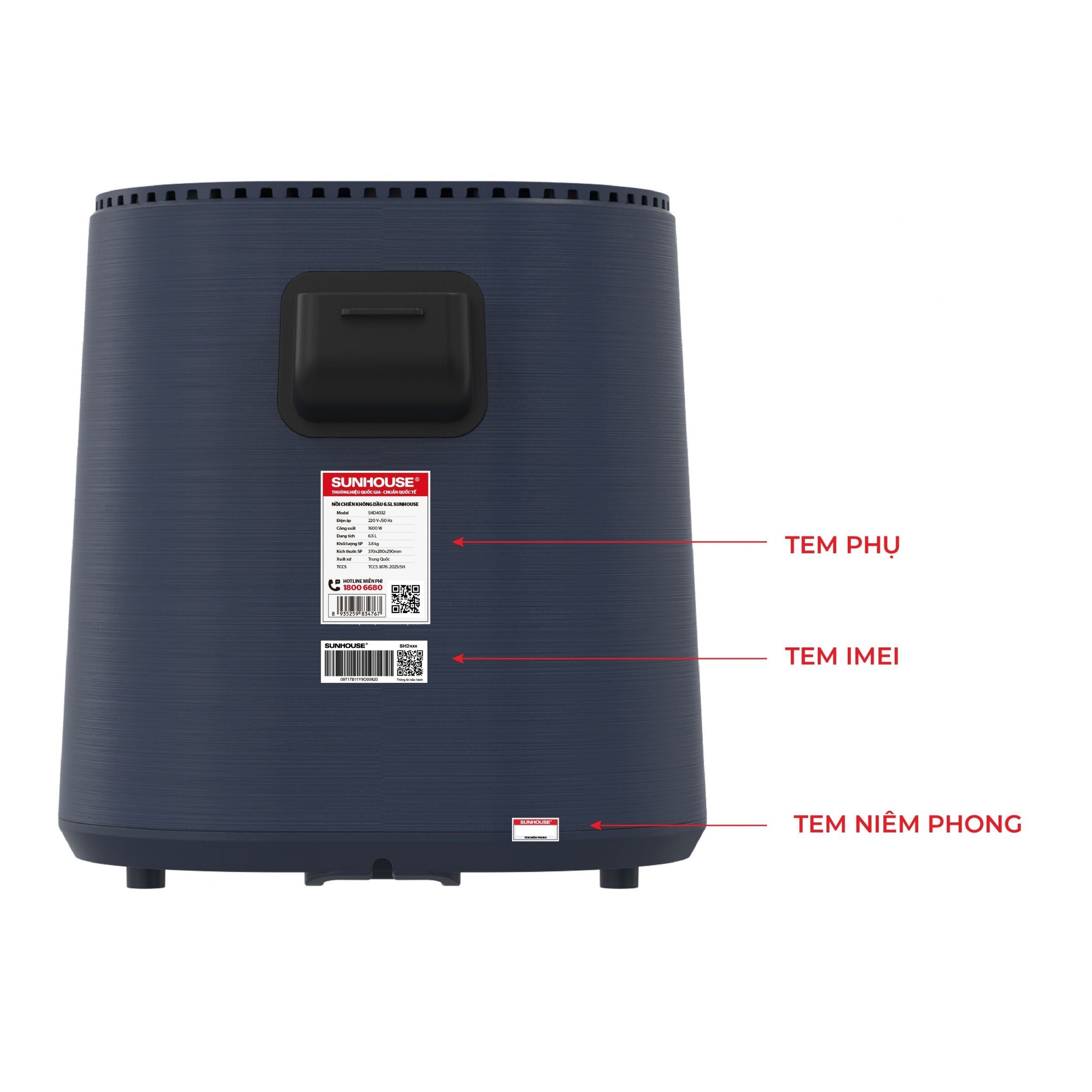 Nồi chiên không dầu Sunhouse 6.5 lít SHD4020 Màu Xanh than