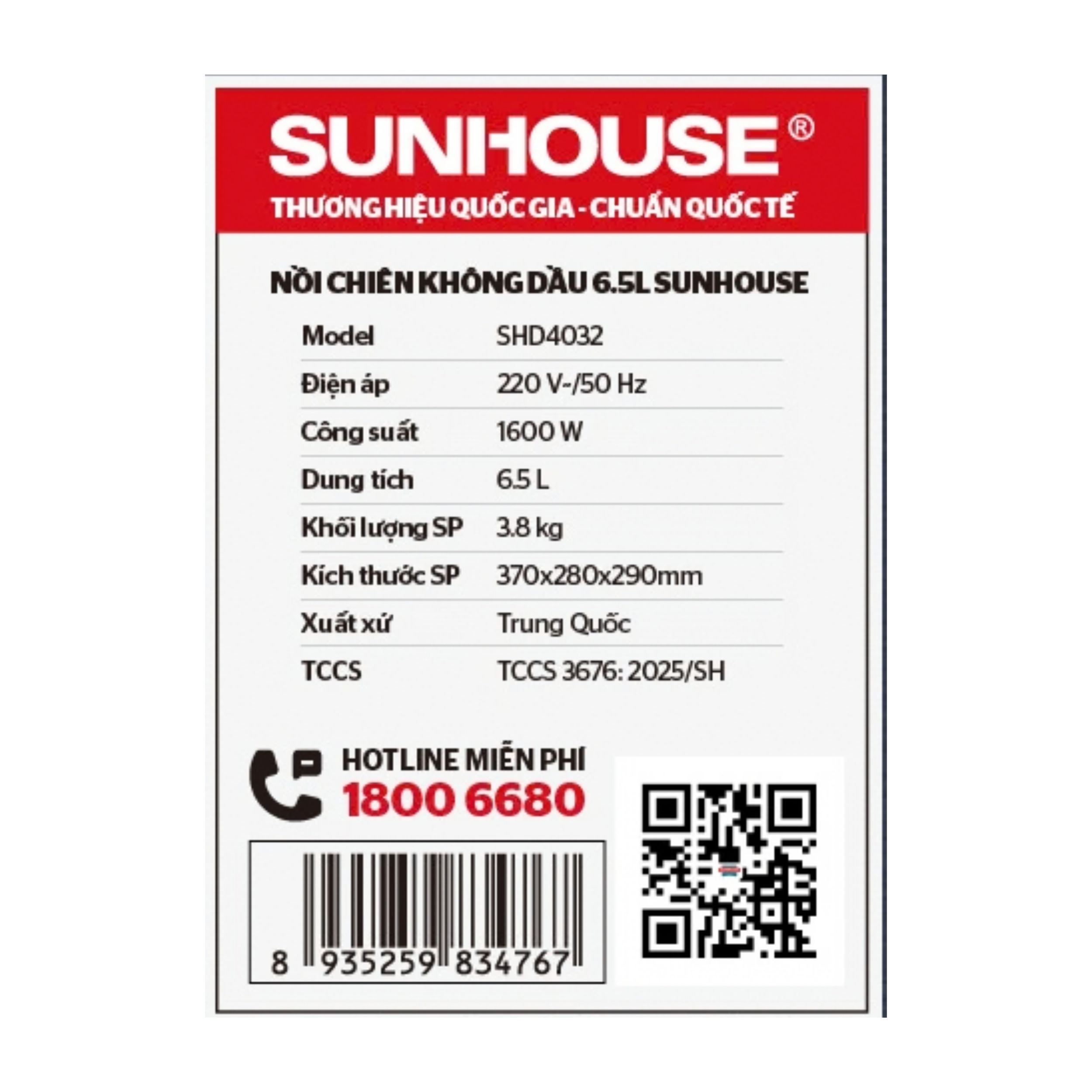 Nồi chiên không dầu Sunhouse 6.5 lít SHD4020 Màu Xanh than