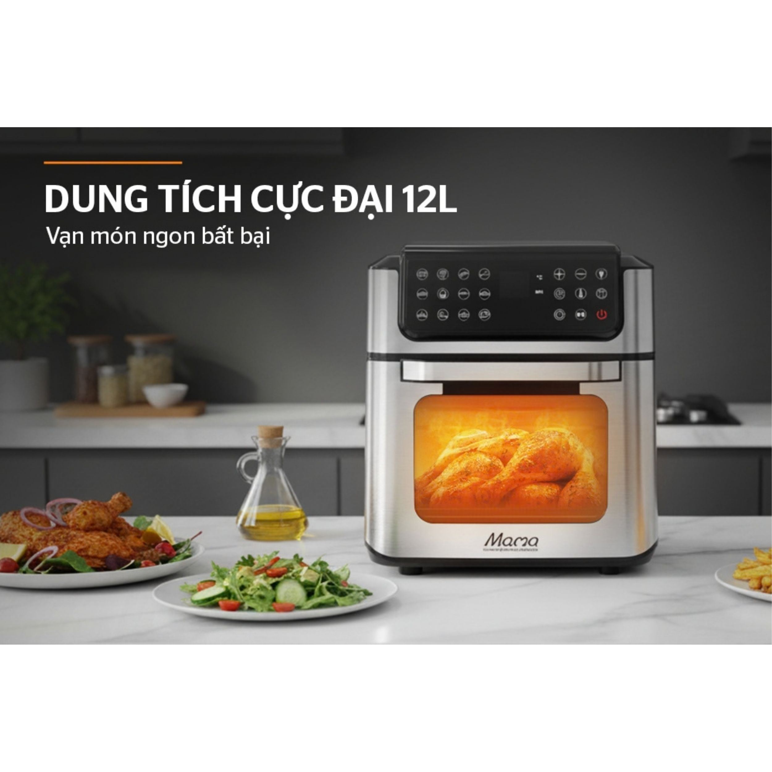 Nồi chiên không dầu Sunhouse Mama 12 lít SHD4094 Màu Bạc Inox