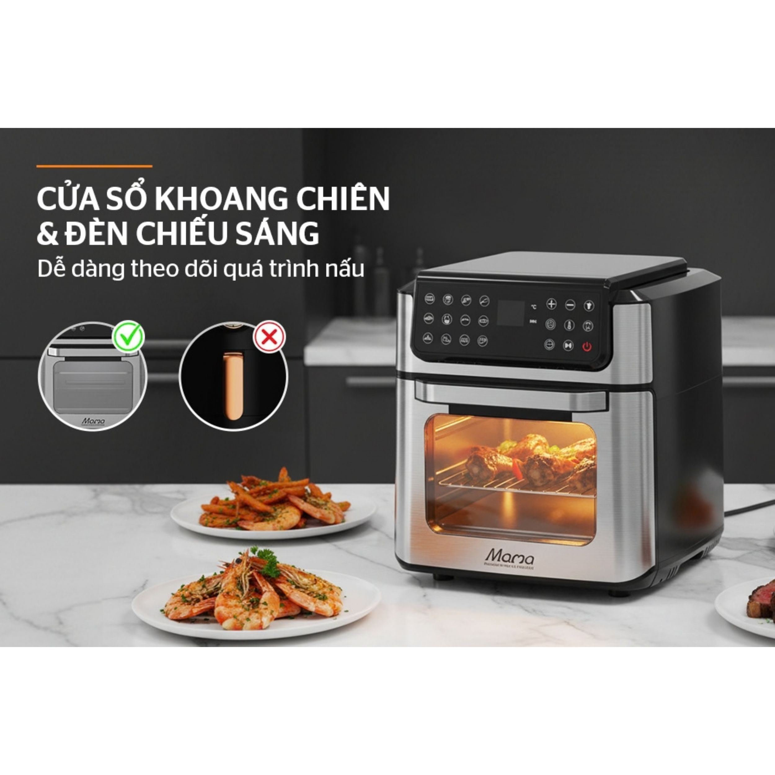 Nồi chiên không dầu Sunhouse Mama 12 lít SHD4094 Màu Bạc Inox