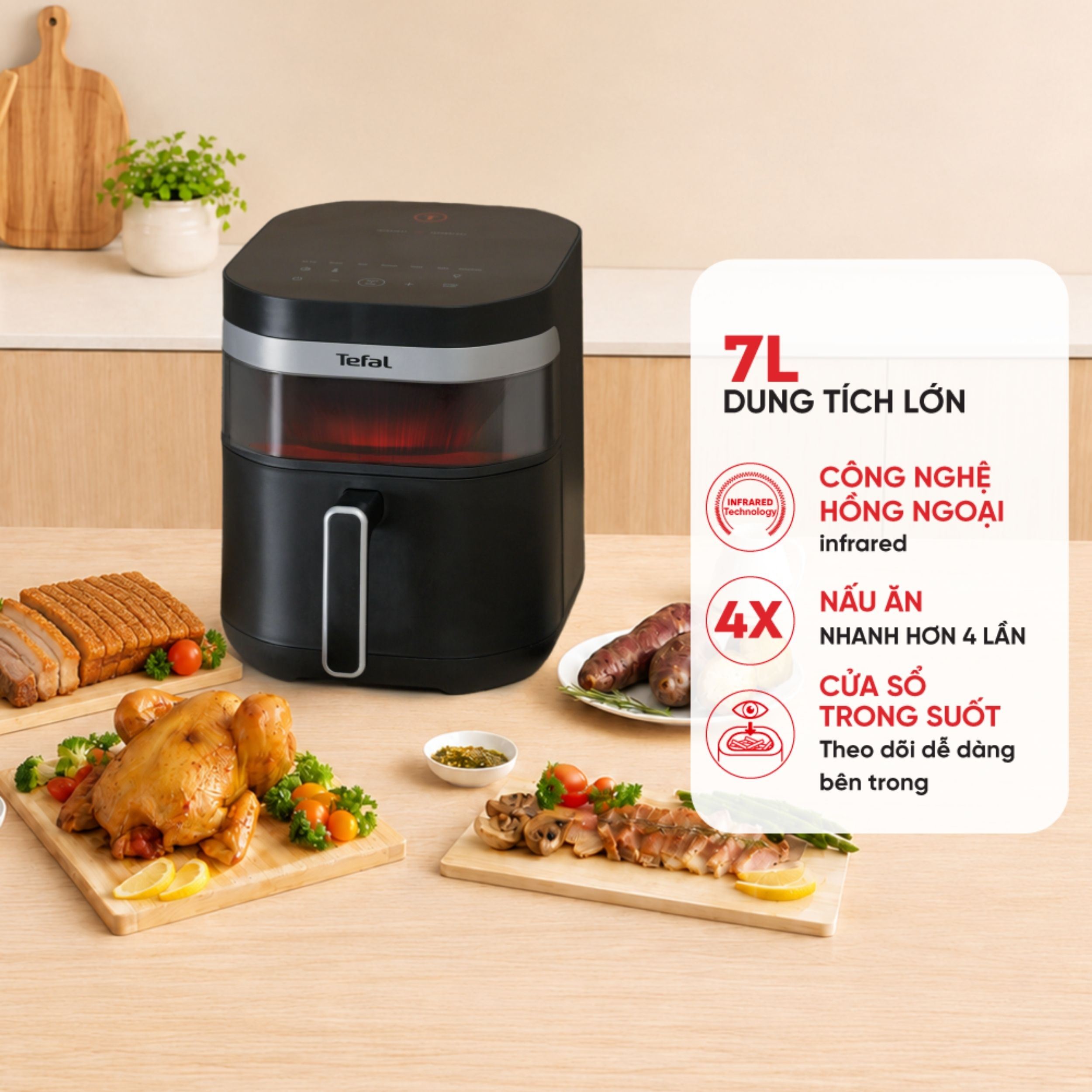 Nồi chiên không dầu Tefal 7 lít Far Infrared EY8328E0 Màu Đen