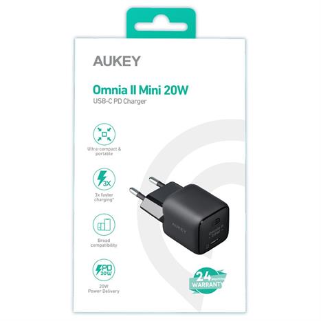 Sạc nhanh Type-C PD 20W Aukey PA-B1T Omnia Màu Đen