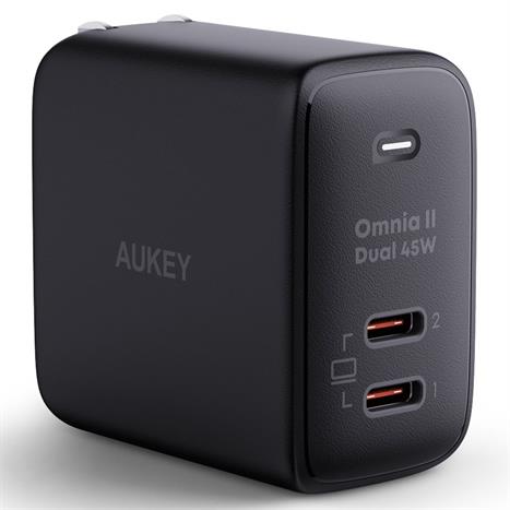 Sạc nhanh 2 cổng Type-C PD 45W Aukey PA-B4T Omnia - Đen Màu Đen