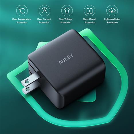 Sạc nhanh 2 cổng Type-C PD 45W Aukey PA-B4T Omnia - Đen Màu Đen