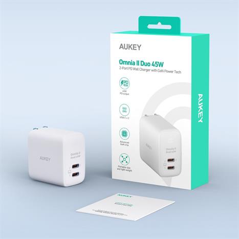 Sạc nhanh 2 cổng Type-C PD 45W Aukey PA-B4T Omnia - Trắng Màu Trắng