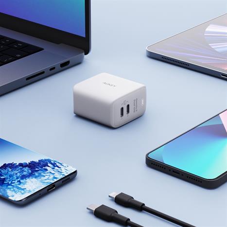 Sạc nhanh 2 cổng Type-C PD 45W Aukey PA-B4T Omnia - Trắng Màu Trắng