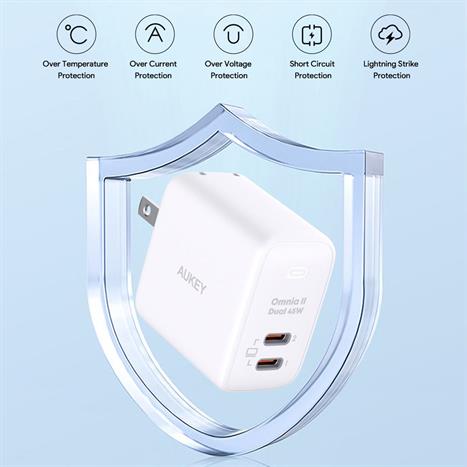 Sạc nhanh 2 cổng Type-C PD 45W Aukey PA-B4T Omnia - Trắng Màu Trắng