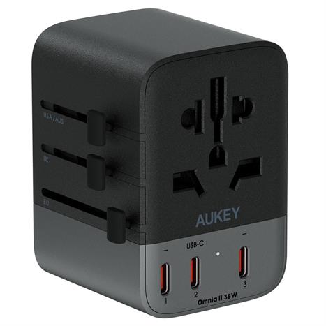 Adapter sạc du lịch đa cổng PD 35W Aukey PA-TA07A Màu Xám