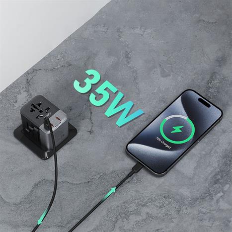 Adapter sạc du lịch đa cổng PD 35W Aukey PA-TA07A Màu Xám