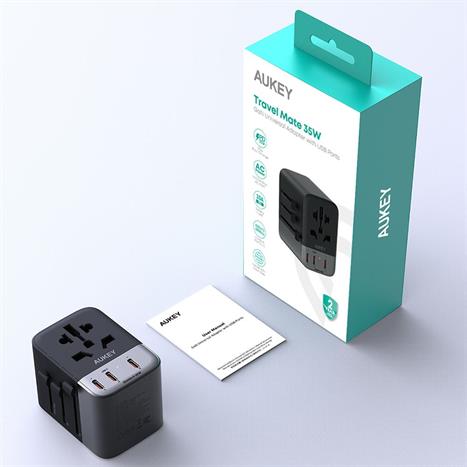 Adapter sạc du lịch đa cổng PD 35W Aukey PA-TA07A Màu Xám