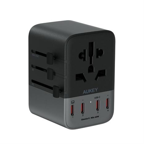 Adapter sạc du lịch đa cổng PD 65W Aukey PA-TA08A Màu Xám
