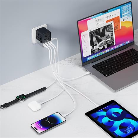 Adapter sạc du lịch đa cổng PD 65W Aukey PA-TA08A Màu Xám