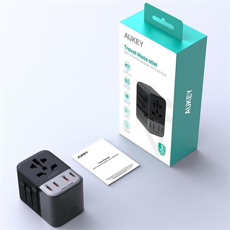 Adapter sạc du lịch đa cổng PD 65W Aukey PA-TA08A Màu Xám