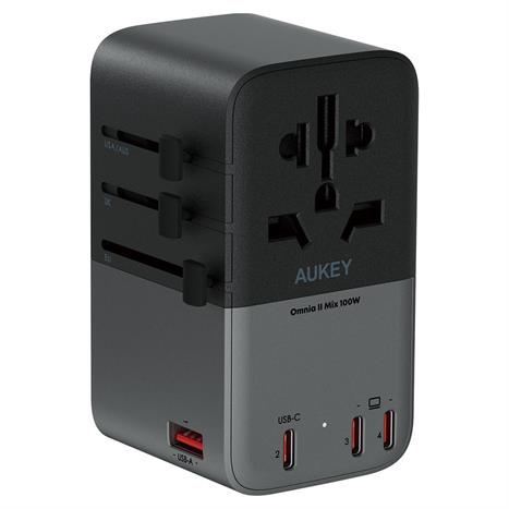 Adapter sạc du lịch đa cổng PD 100W Aukey PA-TA09A Màu Xám