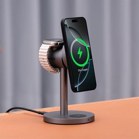 Đế sạc không dây 3 in 1 15W Aukey LC-MC311 Màu Xám