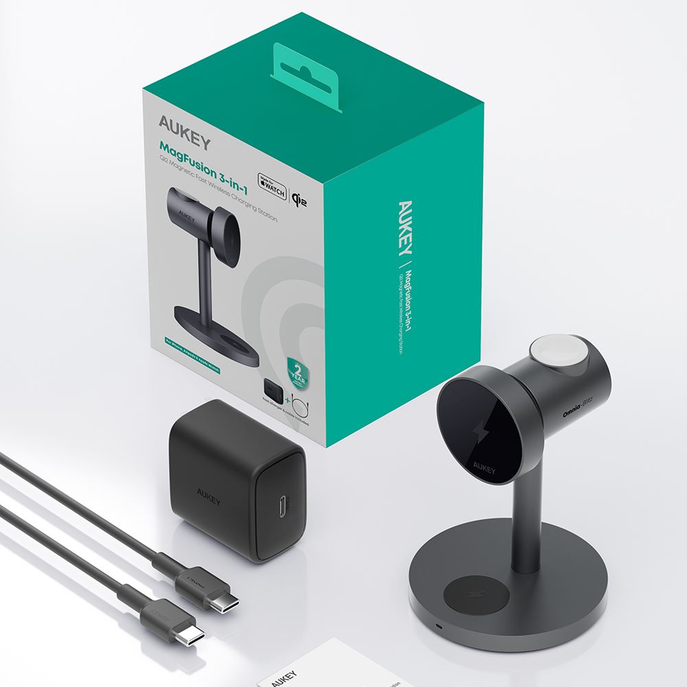 Đế sạc không dây 3 in 1 15W Aukey LC-MC311 Màu Xám