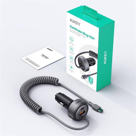 Sạc xe hơi nhanh 3 cổng USB Type-C 75W Aukey CC-P2 1A2C Màu Xám