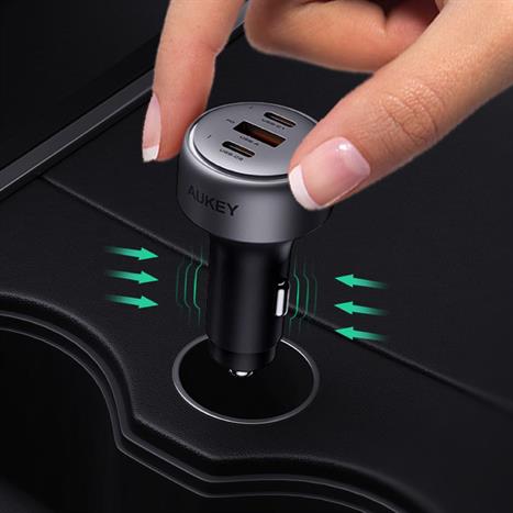Sạc xe hơi nhanh 3 cổng USB Type-C 100W Aukey CC-P3 1A2C Màu Xám