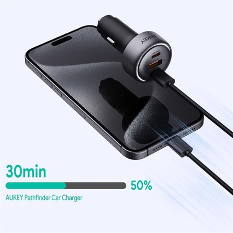 Sạc xe hơi nhanh 3 cổng USB Type-C 100W Aukey CC-P3 1A2C Màu Xám