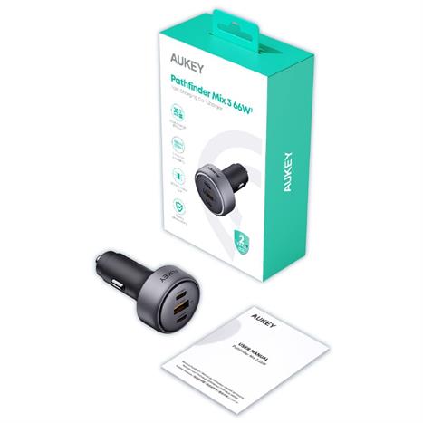 Sạc xe hơi nhanh 3 cổng USB Type-C 100W Aukey CC-P3 1A2C Màu Xám