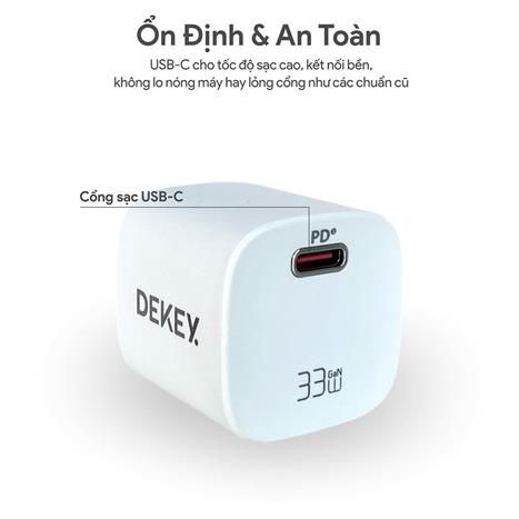 Sạc nhanh Type-C PD 33W Dekey Power Pioneer A2383 - Trắng Màu Trắng