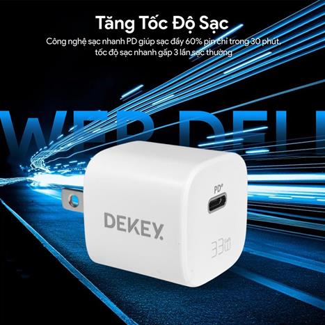Sạc nhanh Type-C PD 33W Dekey Power Pioneer A2383 - Trắng Màu Trắng