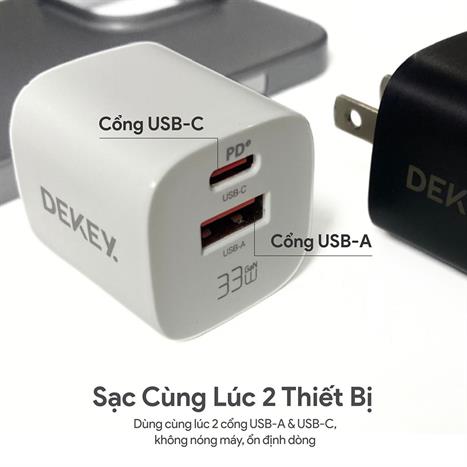 Sạc nhanh 2 cổng USB Type-C PD 33W Dekey Power Pioneer A2388 - Trắng Màu Trắng