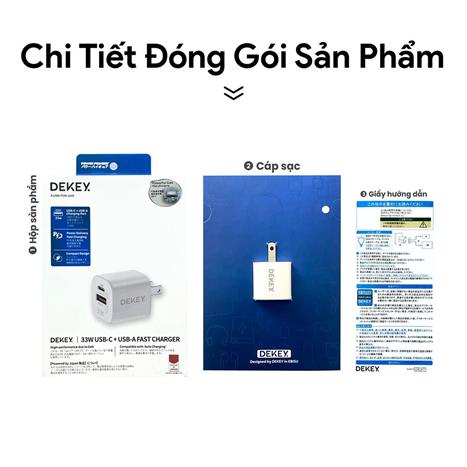 Sạc nhanh 2 cổng USB Type-C PD 33W Dekey Power Pioneer A2388 - Trắng Màu Trắng