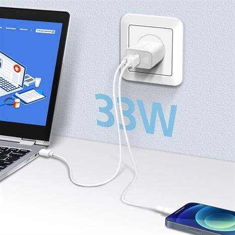 Sạc nhanh 2 cổng USB Type-C QC PD 33W MicroPack Power Server 33MWC233PD Màu Trắng