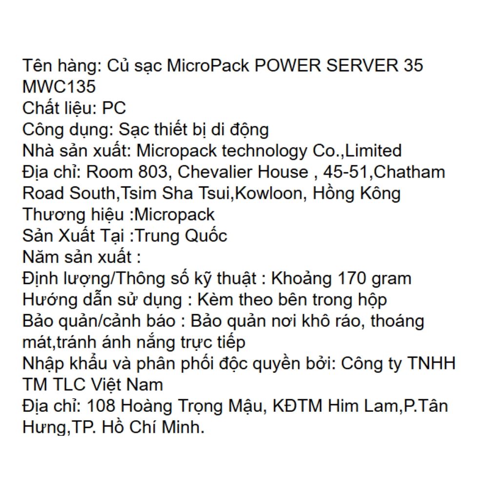 Sạc nhanh Type-C PD GaN 35W MicroPack Power Server 35 MWC135 - Đen - 6