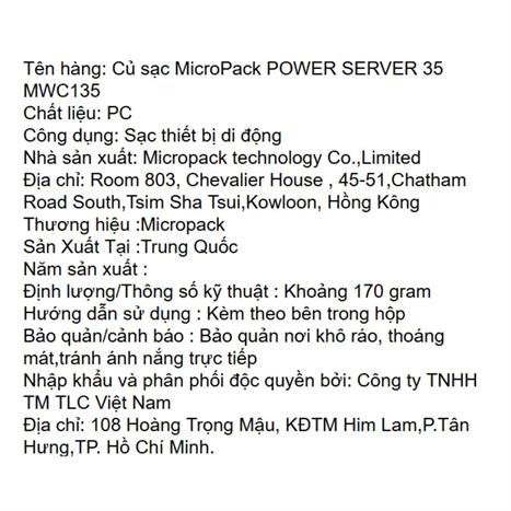 Sạc nhanh Type-C PD GaN 35W MicroPack Power Server 35 MWC135 - Xanh dương Màu Xanh Dương