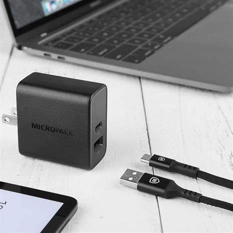 Sạc nhanh 2 cổng USB Type-C QC PD 65W MicroPack Power Server 65 MWC265PD Màu Đen