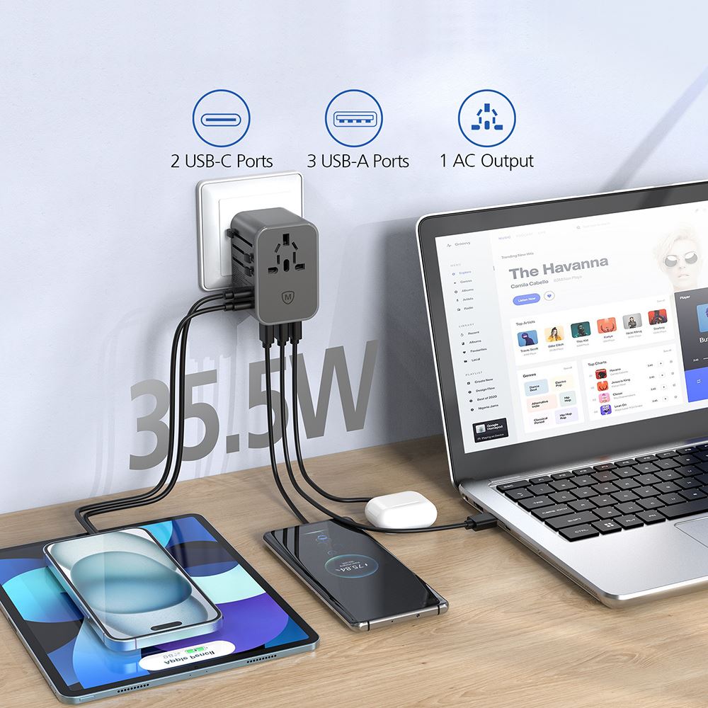 Sạc du lịch 3 cổng USB Type-C PD PPS 35W MicroPack Traveller 35 MTA535 - Đầu sạc