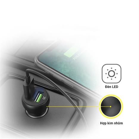 Sạc xe hơi 2 cổng USB QC 36W MicroPack Power Lite 2 MCC 236QC Màu Đen