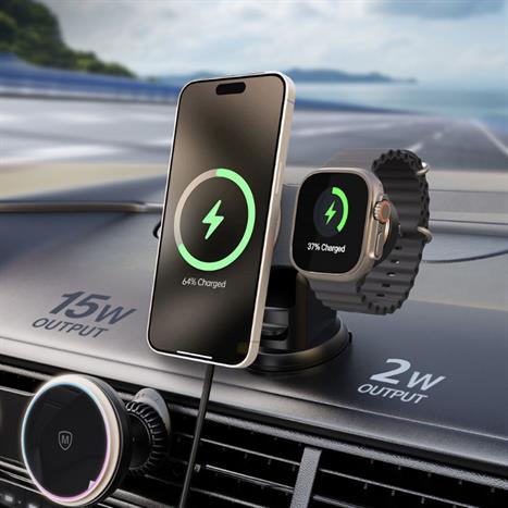 Đế sạc không dây 2 in 1 15W MicroPack Magnetic Car Charger Mount MCC-215M Màu Đen