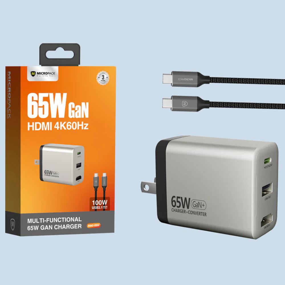 Sạc nhanh 2 cổng USB Type-C GaN 65W MicroPack MWC-265H Màu Vàng đồng