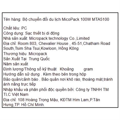 Sạc nhanh du lịch USB Type-C PD 100W MicroPack MTA-5100 Màu Vàng đồng