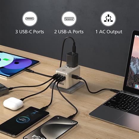 Sạc nhanh du lịch USB Type-C PD 100W MicroPack MTA-5100 Màu Vàng đồng