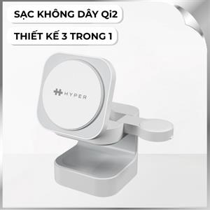 Đế sạc nhanh không dây 3 in 1 Qi2 15W Hyperjuice HJ3320WHGL